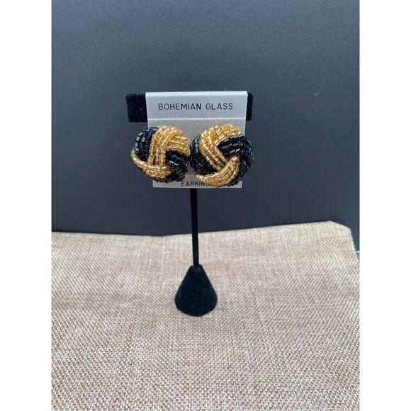 Bohemian Crystal Clip On Earrings Black Hold Knot Style - Picture 4 of 4